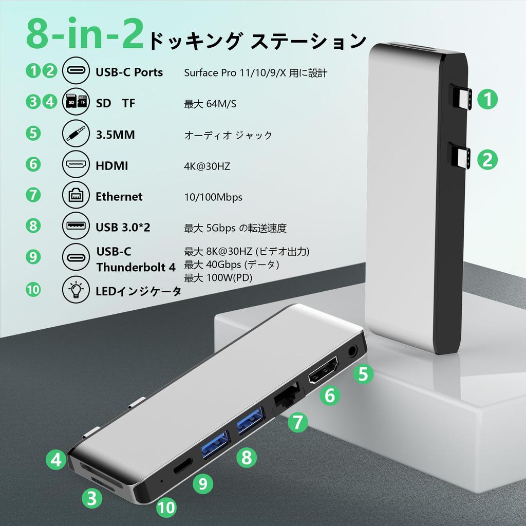 Surface Pro9 Hub 4K Thunderbolt 4 Display 40G Data 100W 100M SD TF Card Mm Audio Surface Pro 9 Hub Triple Display Pro Surface Pro 9 Conversion Adapter