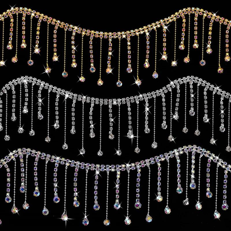 90cm Kristall Strass Quaste Krallenkette Nähen Auf Klare Strass Fransenbesatz Kette Dekorative Handarbeit Hochzeitskleid DIY