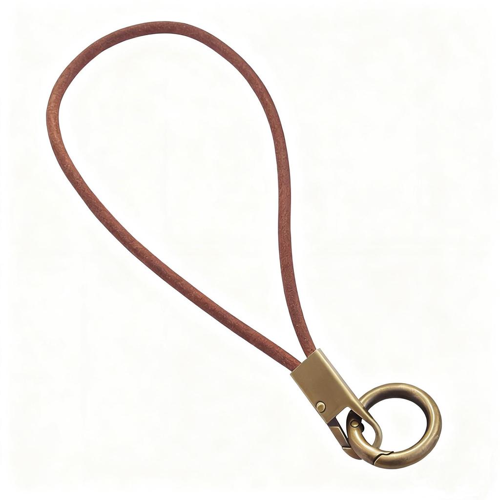 Vintage Cowhide Rope Keychain: Durable Anti-Lost Phone & ID Neck Lanyard with Spring Ring.