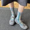 Ethnic Style Retro Women Socks Flower Embossment Harajuku Vintage Cotton Long Socks Autumn and Winter Japanese Middle Tube Socks