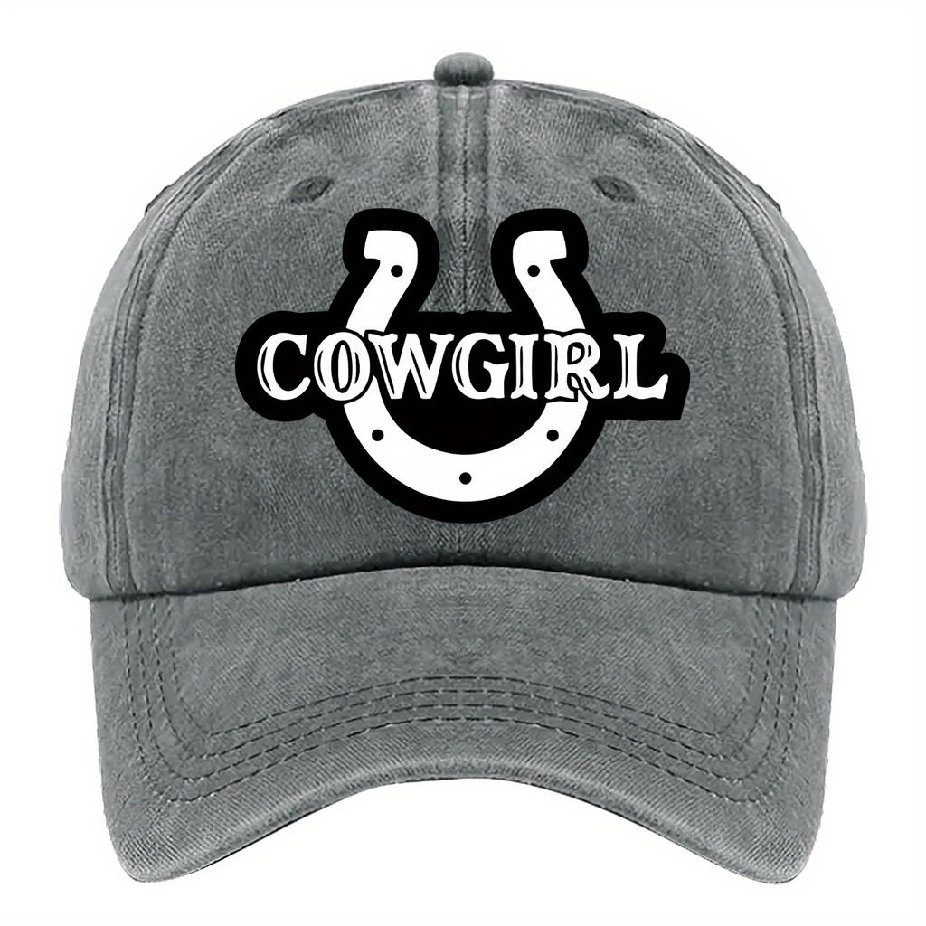 Cowgirl Hufeisen Druck Baseball Denim Kappe Verstellbar Polyester Western Stil Lässige Hut für Damen
