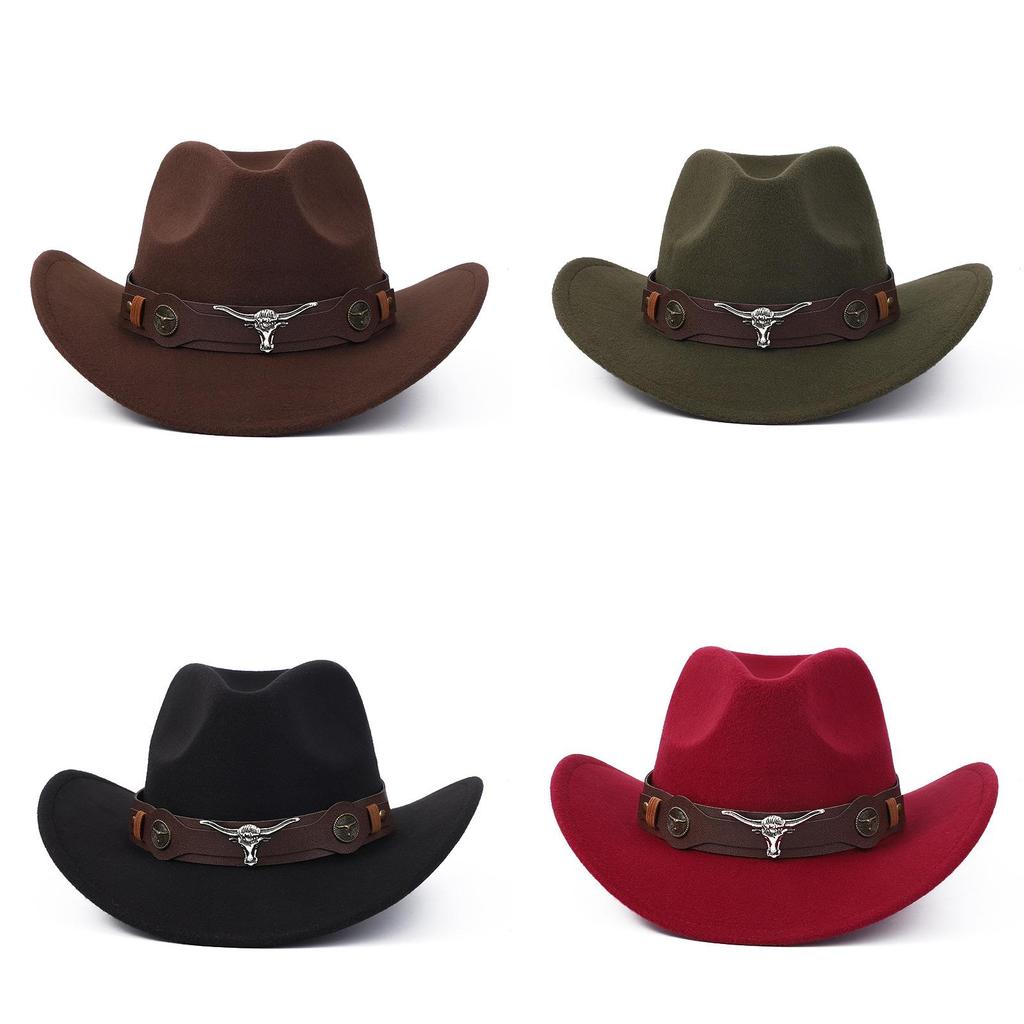Western Cowboy Wool Felt Hat With Knot Embellishments For Autumn Winter Fashion