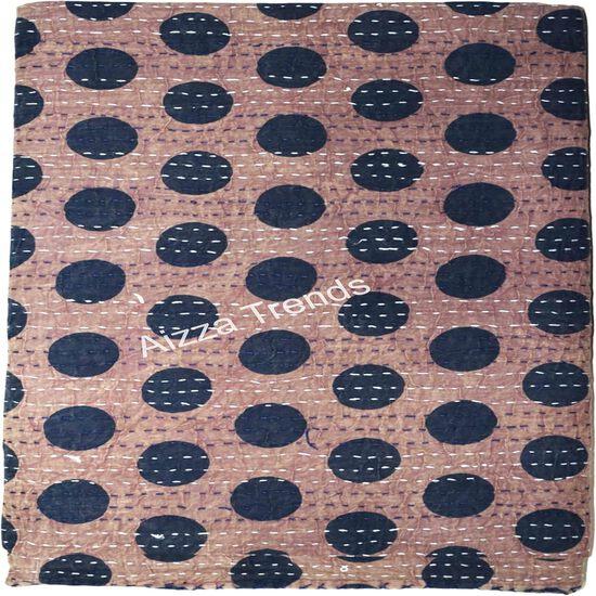 Aizza Trends Handmade Pure Cotton Printed Kantha Quilt  - Traditional Look Bed Spread Kantha Gudri - Vintage Hand Stitch Gudri