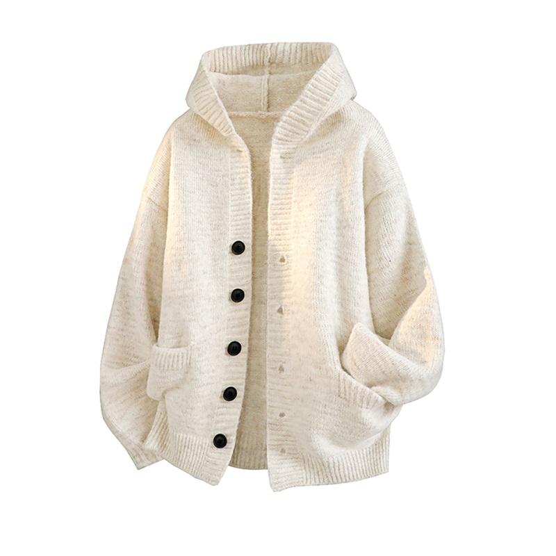 Men s Hooded Knit Cardigan Casual Button Down Sweater Jacket M абрикосовый