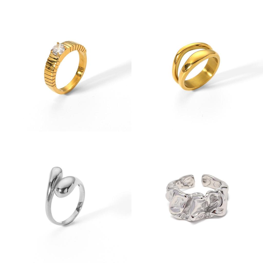 Geometric Titanium Steel Open Ring With Diamond Embellishments For Women