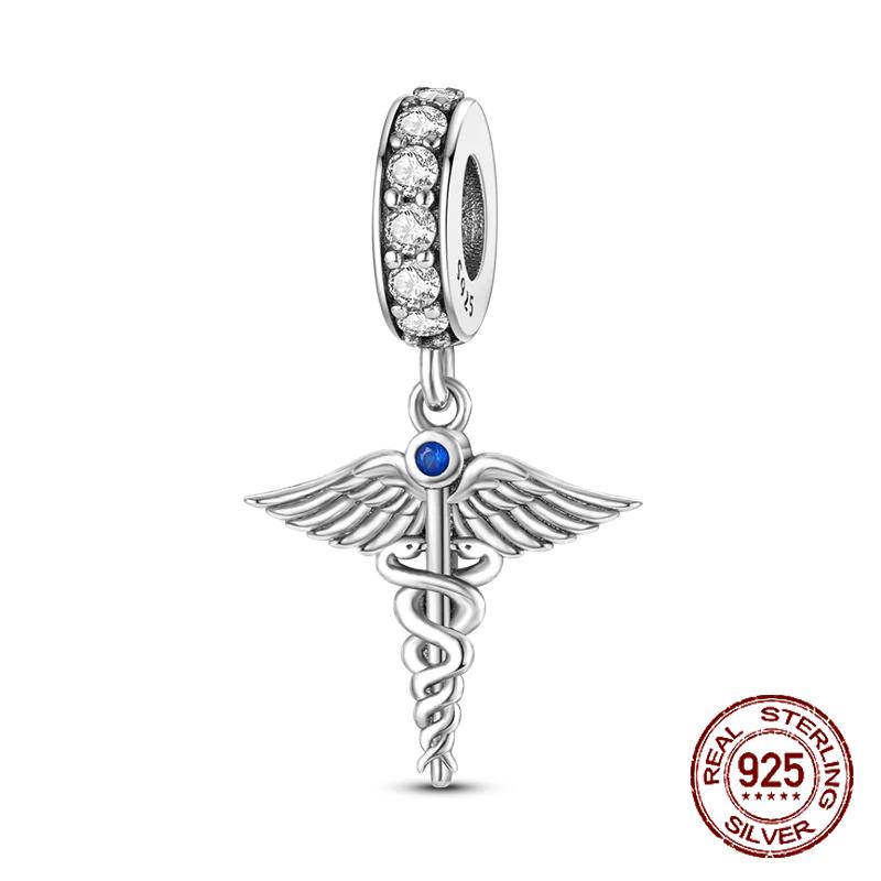 Inlaid Zircon Charm Beads Copper Color Love Heart Snake Dangle Fit Original Bracelet Charms Pendant Jewelry