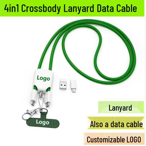 Custom Logo Multi-Function Sling Lanyard: 4-in-1 Fast-Charging Crossbody Data Cable