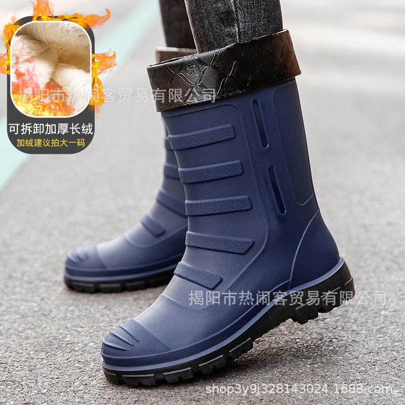 Jundeng medium tube British men's rain boots outdoor trend foot cover men's waterproof boots cowboy medium tube boots travel replacement rubber shoes