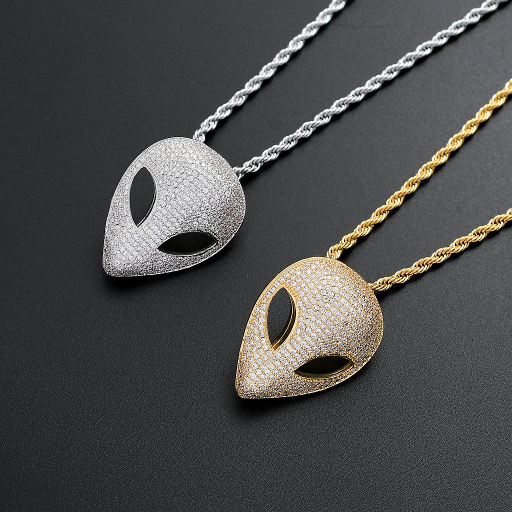 Ins European and American New Alien Mask Pendant with Micro Inlaid Zircon Hip Hop Rap Singer Men Necklace