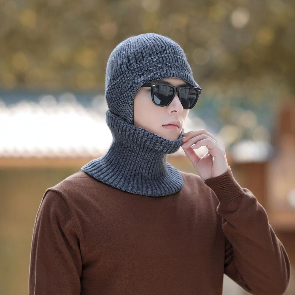 Men's Knitted Hat Winter Outdoor Cycling Scarf Suit Letter Color Blocking Cold Proof Woolen Hat Plus Velvet Warm Cold Hat