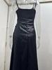 2024 Spring Ruched Satin Slit Spaghetti Strap Gown - European & American Bodycon Dress