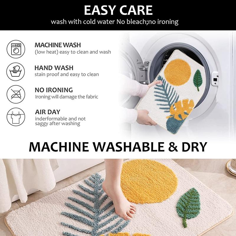 Inyahome Leaves Bathroom Rugs Non-Slip Soft Microfiber Bath Mat Extra Soft Water Absorbent Machine Washable Shower Floor Rug