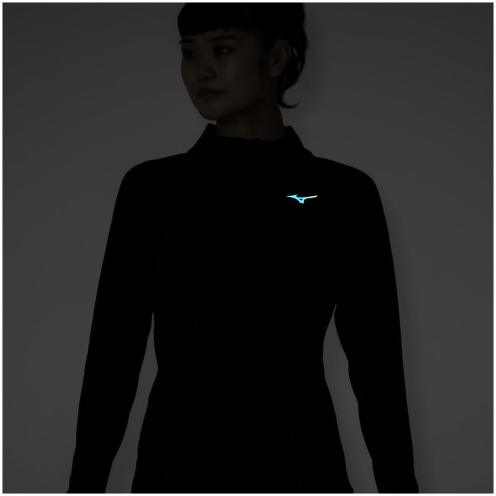 Mizuno Warmer Light Running Aurora Reflective Black Women's Shirt, Half-Zip, Design, Warm, Fleece-Lined, Stretch, Print, J2MCA705,