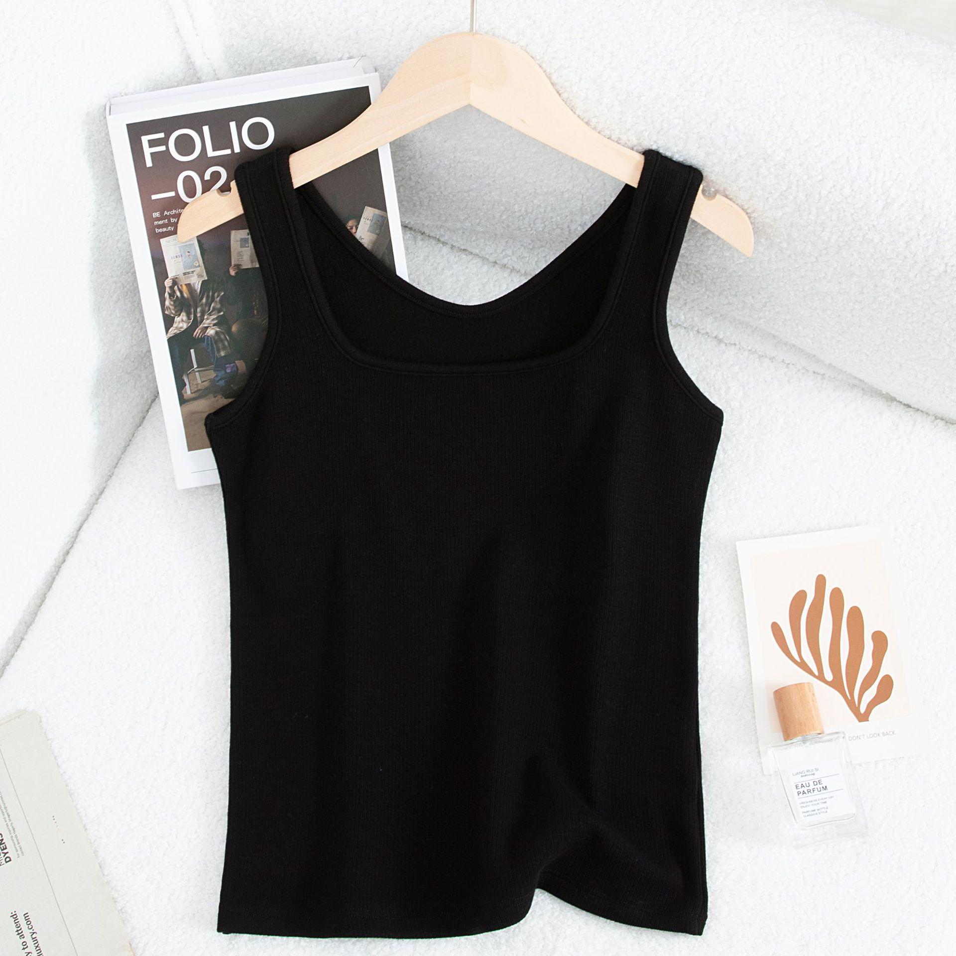 

Женская облегающая майка на бретелях с квадратным вырезом и начесом - Однотонный теплый базовый слой для осени и зимы One Size