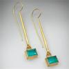 Delicate Square Geometry Earrings for Women Gold Color Green Stone Metal Hook Earrings for Women Jewelry