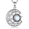 Huitan Aesthetic Sun and Moon Design Women's Pendant Necklace with Imitation Opal Stone Boho Style Beach Vocation Jewelry Gift