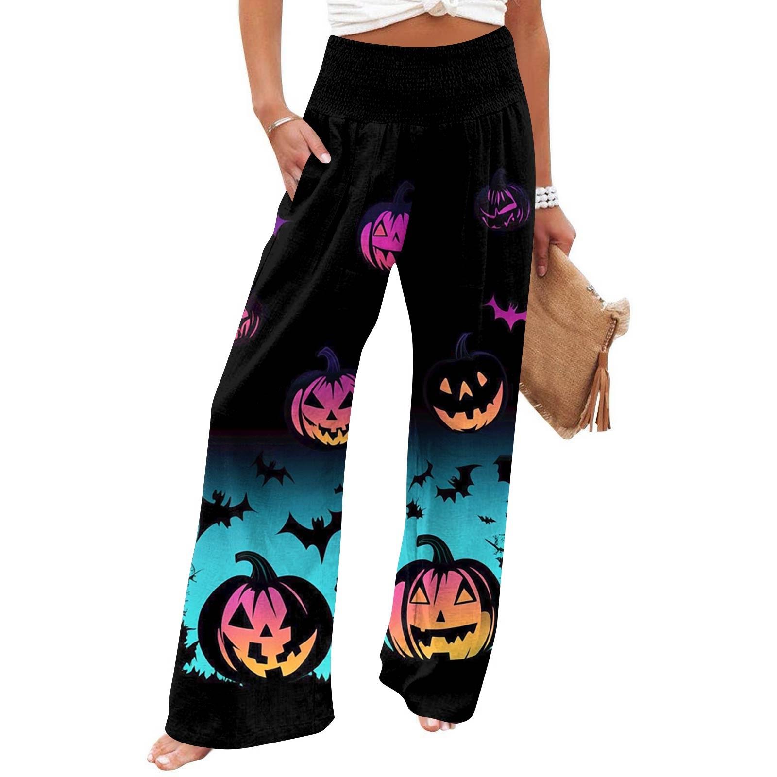 

Women s Casual Time Straight Leg Pants Print High Waist Pants With Pockets XXL синій