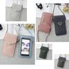 Stylish Women Simple Pu Leather Heart-shaped Decor Transparent Touch-screen Mobile Phone Bag