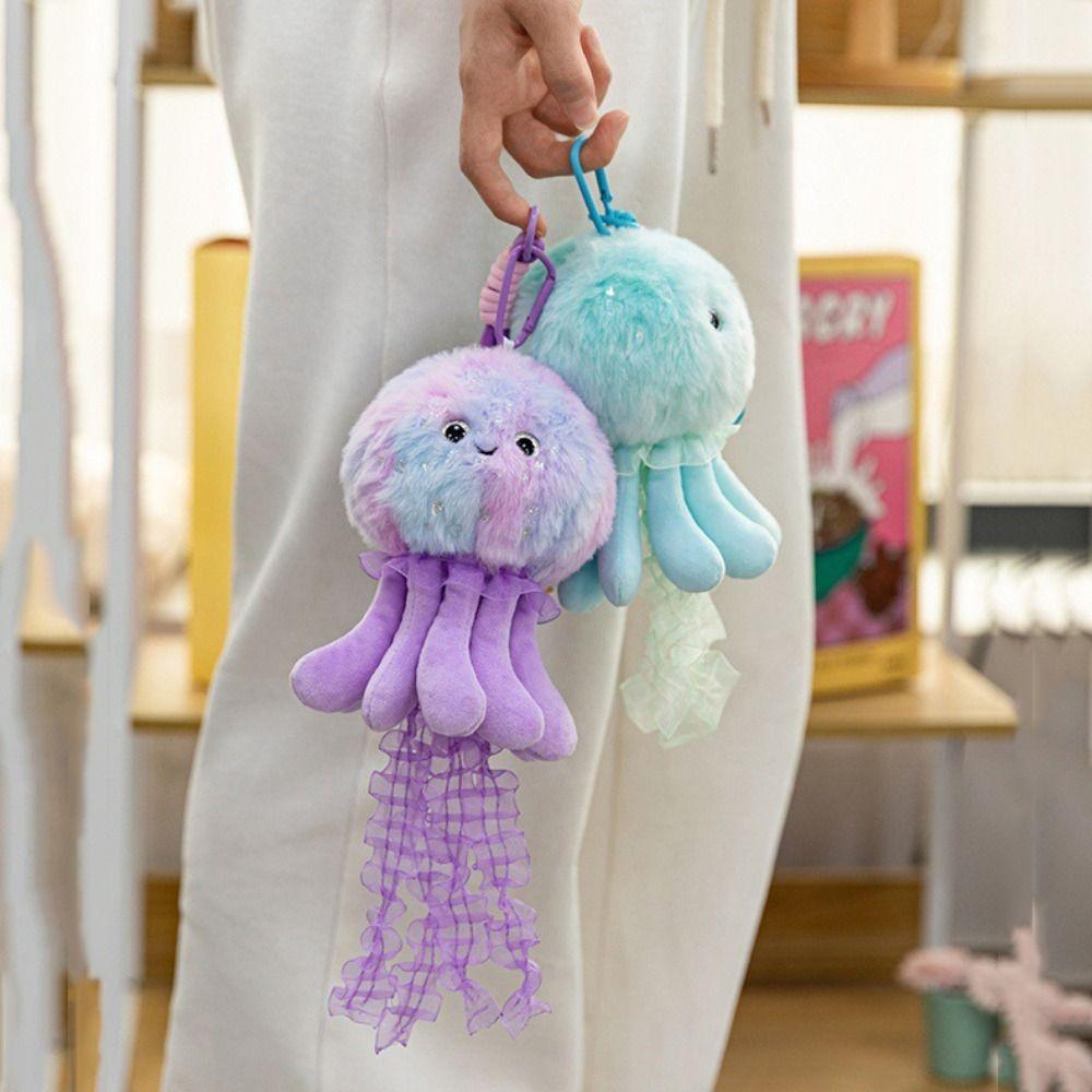 Creative Marine Organism Pendant Silk Ribbon Plush Jellyfish Pendant  Accessory