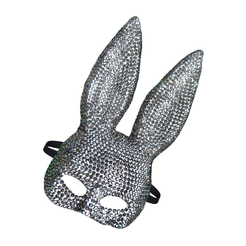 Rabbit Mask With Large Eye Designs Festival Elastic Bands Rabbit Face Mask with Glass Charm for Themed Celebration