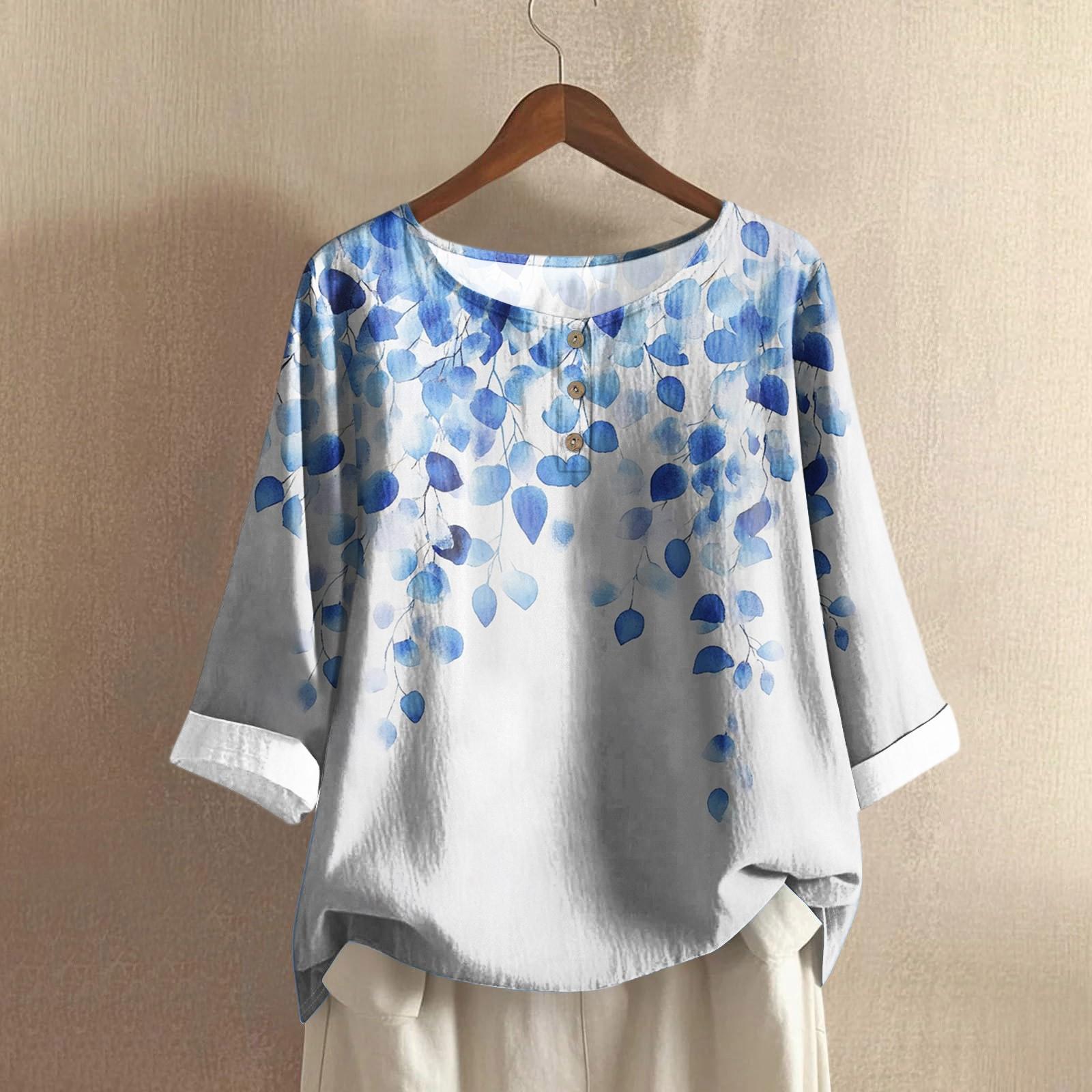 

Женский повседневный топ с рукавом три четверти, круглым вырезом, градиентным принтом, из хлопка и льна XL