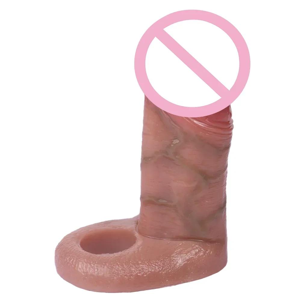 SXXY Reusable Realistic Penis Sleeve with Anti-drop Silicone Cock Enlarge Cover for Men Delay Ejaculation Adult Sex Products