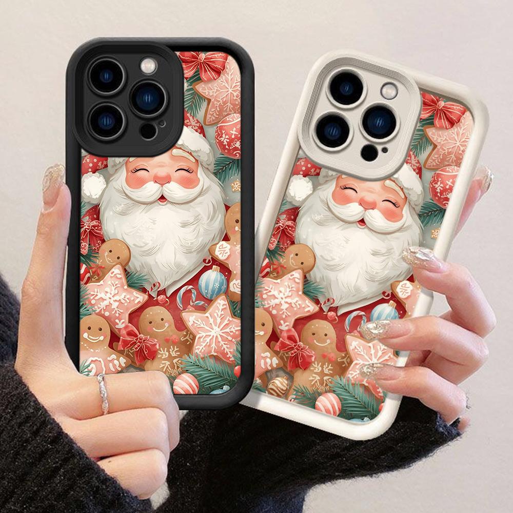 JT407 Pink Christmas Santa Claus Happy Smile Cute for iPhone 17 16 15 14 Pro Max Samsung S26 S25 Ultra A17 A07 A56 A16 Xiaomi 15T Redmi 15c Soft Case