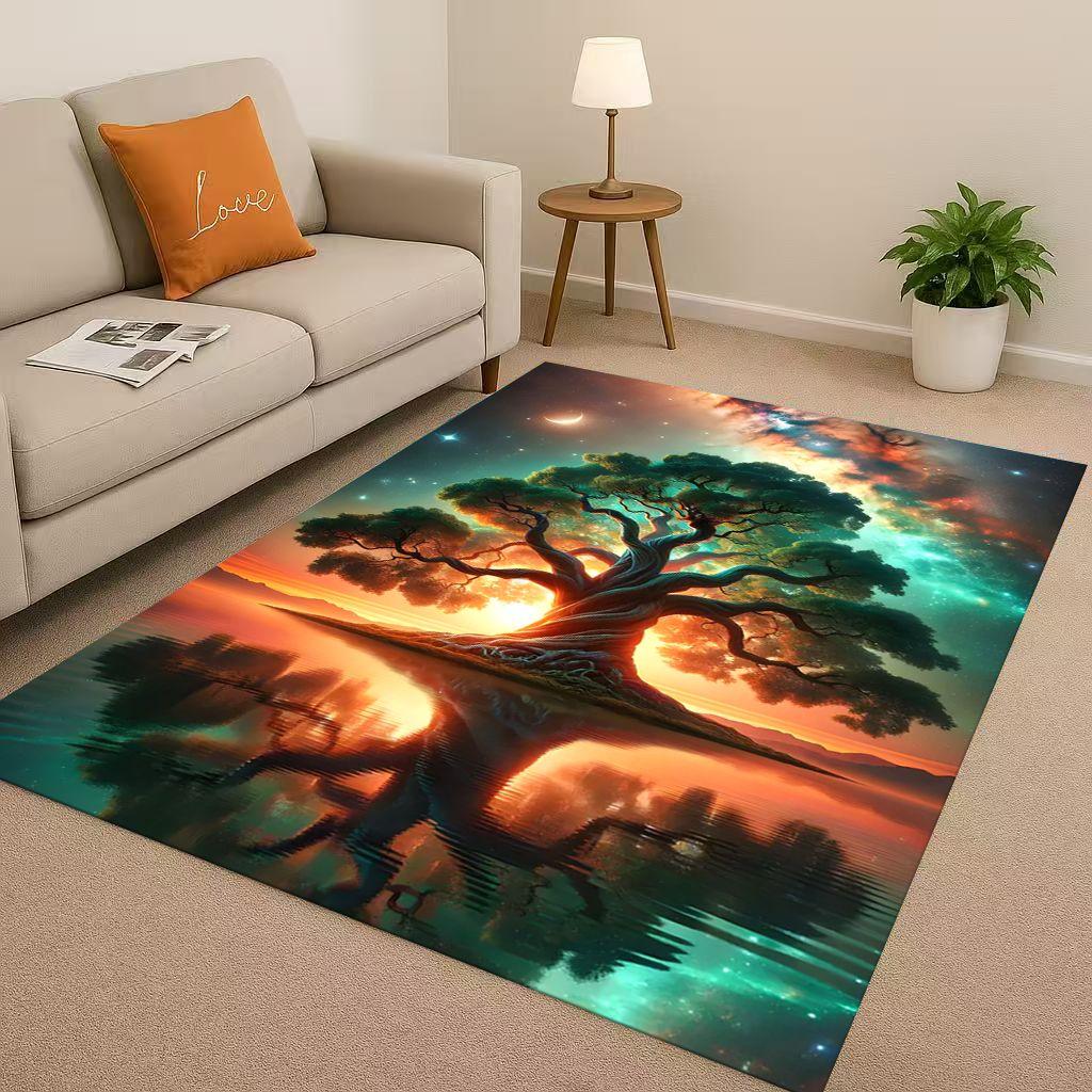 HD Colorful Tree of Life Yggdrasil Celtic Rune Living Room Non-Slip Area Rug Carpet for Bedroom Playroom Sofa,Home Decor Doormat