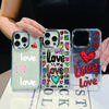 Fashion Colorful Love Hearts Print Clear Phone Case For iPhone 16 Pro Max 15 Plus 14 Pro 13 12 11 Plating Lens Protection Soft TPU Shockproof Cover