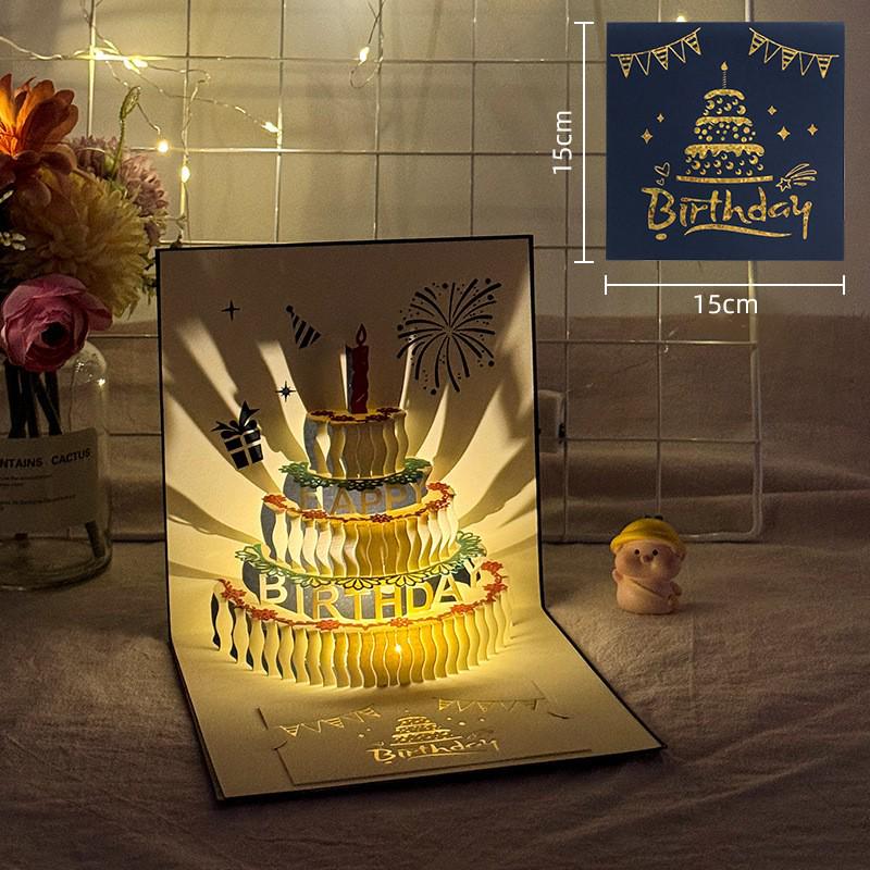 Handmade Pop-up Cake Music Greeting Card with Lights – Birthday Message and Gift
