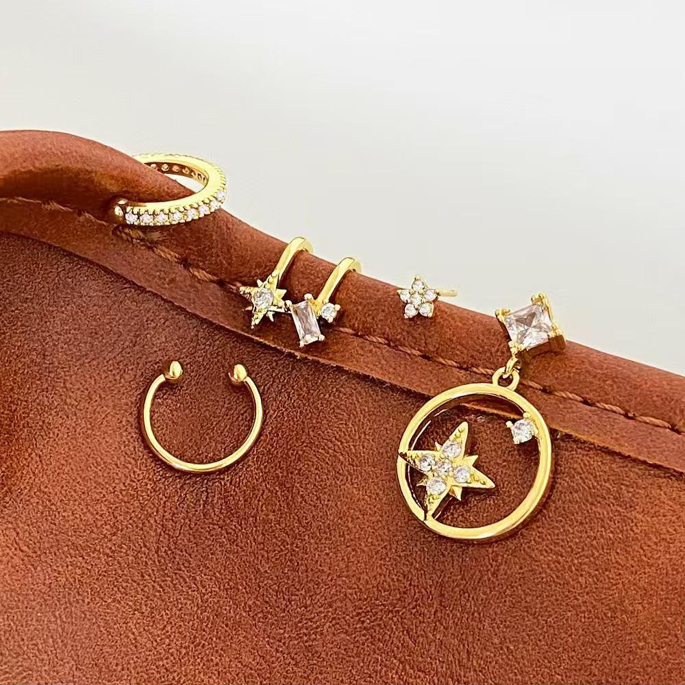 Cross-border Ins-Style Star & Moon Tassel Stud Earring Set – Zircon Six-Pointed Star Fashion Jewelry