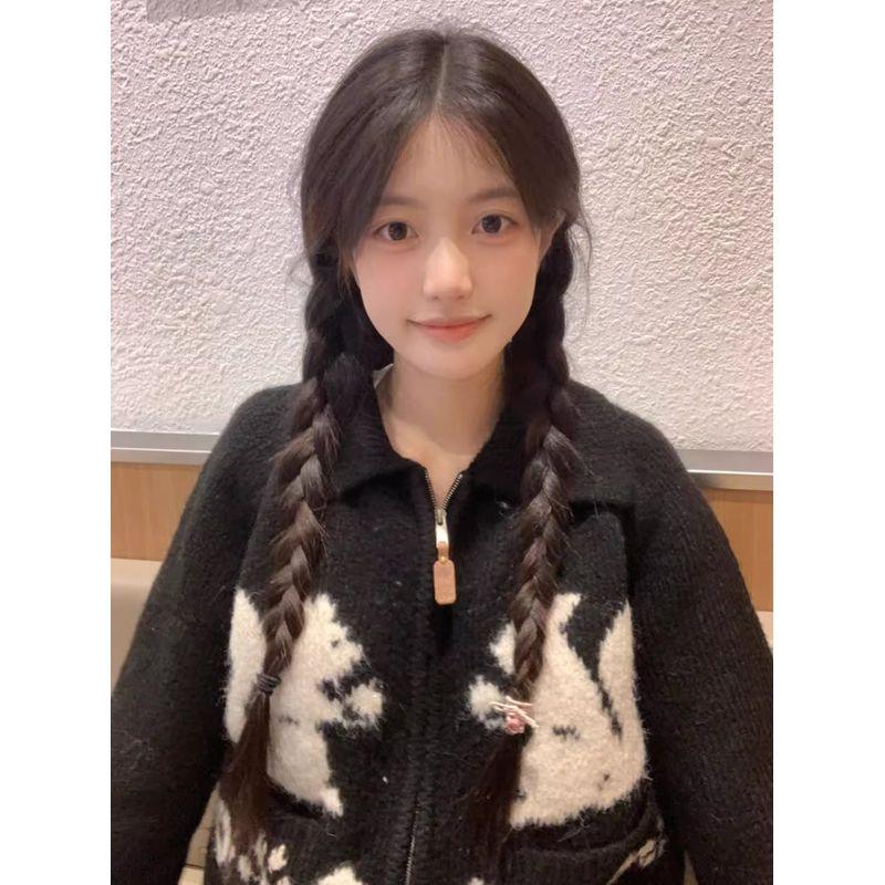 

Squirrel Soft Glutinous Lapel Sweater Jacket Long-Sleeved Knitwear Black S