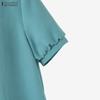 ZANZEA Damen Freizeit Rundhals Einfarbig Kurzarm Bluse