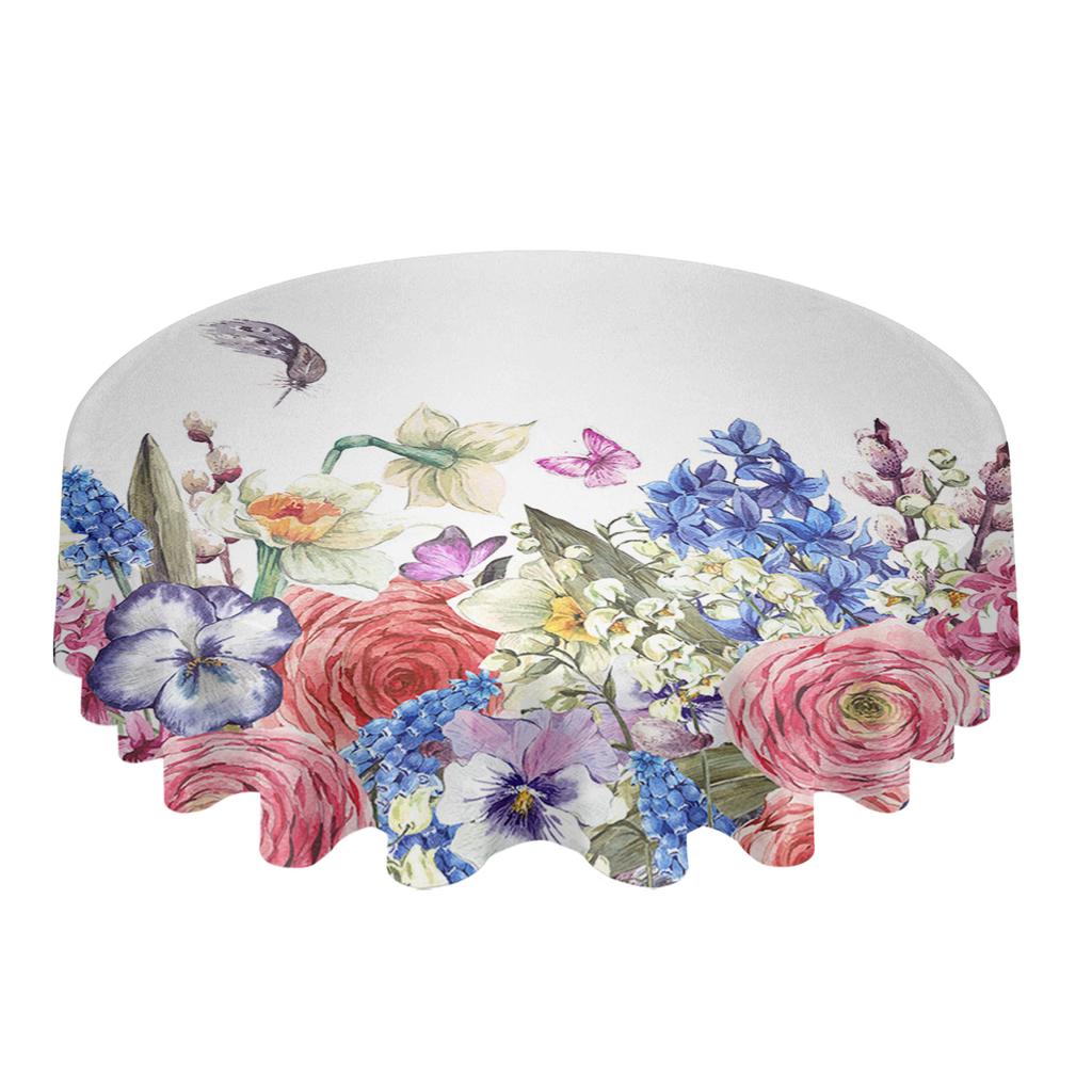 Flower Feather Butterfly Round Table Cloth Festival Dining Waterproof Tablecloth Table Cover For Wedding Party Decor