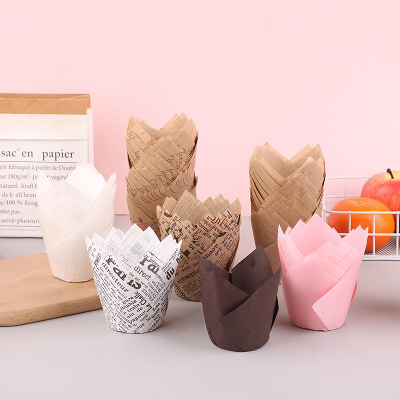 50 Pcs Newspaper Style Baking Cup Liner For Wedding Party Caissettes Tulip Muffin Cupcake Paper Cup Oilproof Cake Wrapper