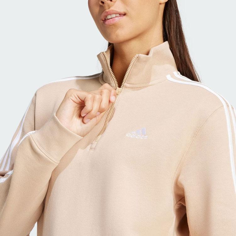 Adidas Essentials Viertel-Reißverschluss Sweatshirt Color Block Sportlich Lässig Stehkragen Damen Sweatshirt Hellbraun IR6066