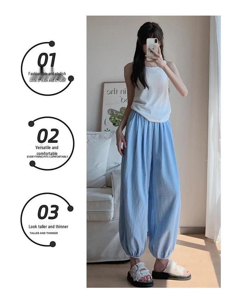 2026 Summer Women's Ice Silk Lantern Pants: Single/Two-Piece, Loose, Slimming, Cropped Harem Style
