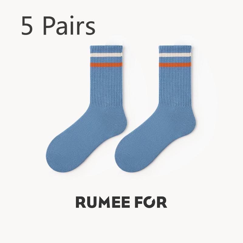 5 Pairs of Female Spring and Summer Simple Pure Color Sports Breathable Boneless Tube Socks