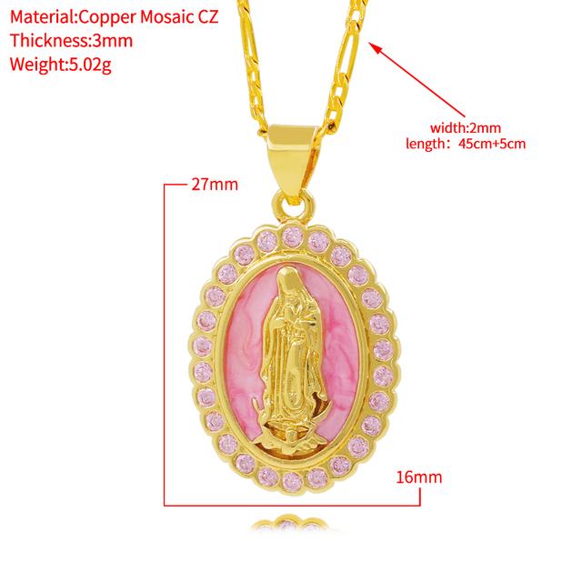 

Роскошное ожерелье с подвеской в виде Девы Марии из розового, синего и зеленого эмалевого камня с микропаве из кубического циркония для женщин, свадебные украшения для вечеринки