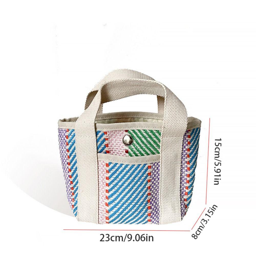 Large Capacity Straw Bag Stripe Tote Bag Practical Lunch Bag  for Home