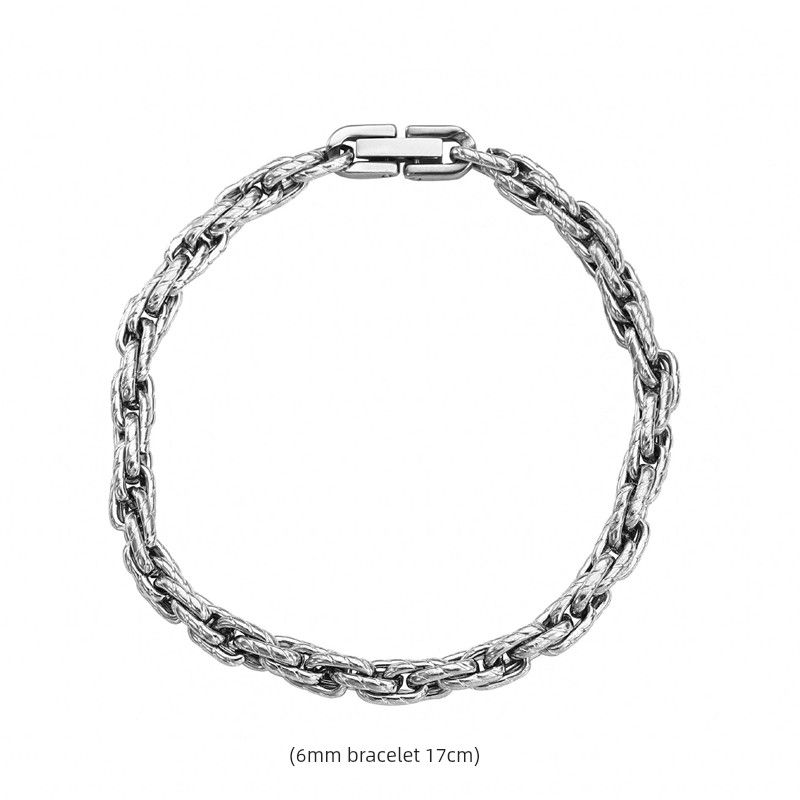 European Hip Hop Titanium Steel Embossed Mobius Necklace Men Cuban Clavicle Chain Men and Women Do Not Fade Chain Accessories 6mm Wide Bracelet 17cm