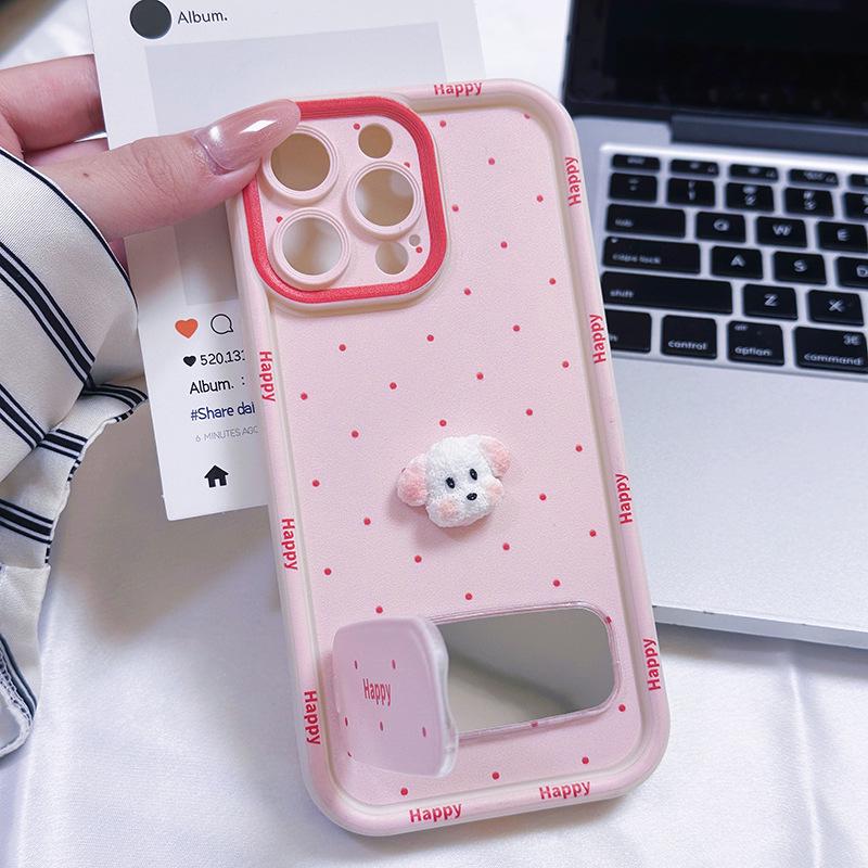Adorable Pink Polka Dot Phone Case for Apple 17 Pro Max/15 Plus in Cute Puppy Design, Also Fits Blue iPhone 16