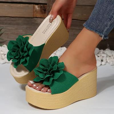 Mode Aphixta Grün Babyrosa Neu 3,54 Zoll Höhe Keilabsatz Applikationen Blumen Plateau Pantoletten Damen
