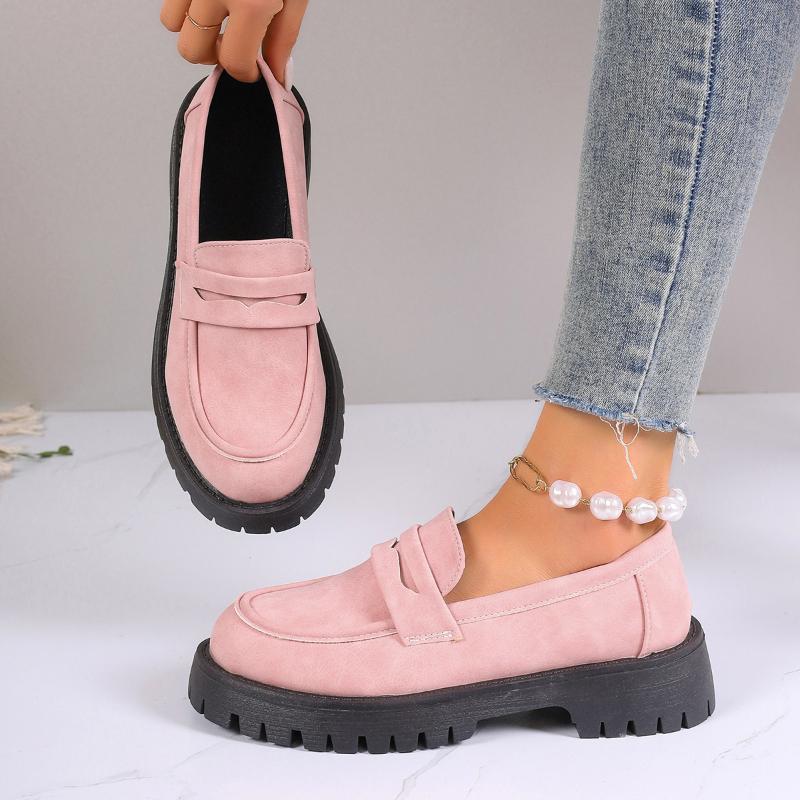 2024 Autumn ladies Shoes Outdoor nonslip leather footwear British style fashion Comfort flat Casual thick soled women's shoes