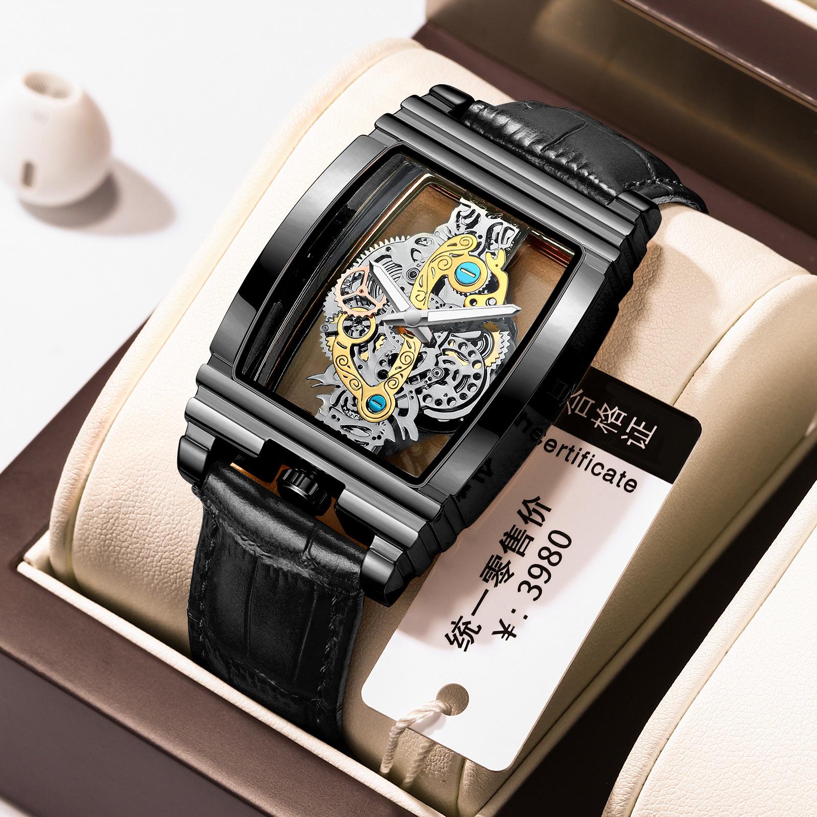 

UTHAI CQ286 Модные мотоциклетные часы-скелетоны для мужчин, водонепроницаемые люминесцентные кварцевые часы, роскошные часы в подарок