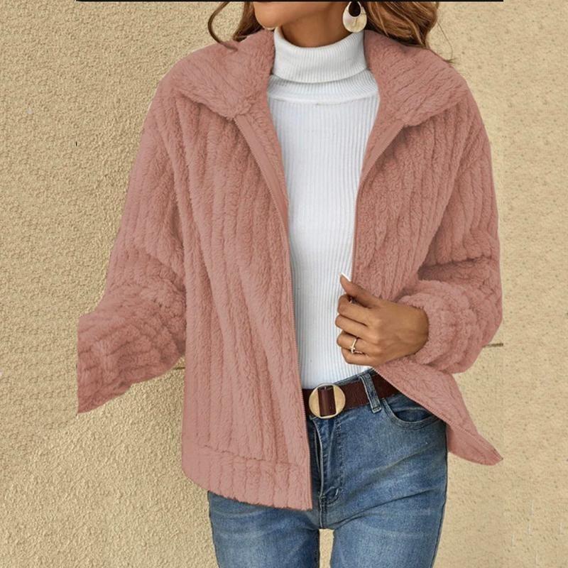 Women's Cozy Casual Fall and Winter Plush Cardigan Lapel Short Jacket