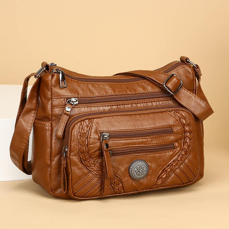 Large Capacity Shoulder Bag Soft Leather Multi-Layer Crossbody Bag for Middle-Aged and Elderly Women's Bag