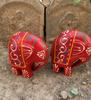 Red Appu Elephant Pair: Handcrafted Wooden Statues, Mini Animal