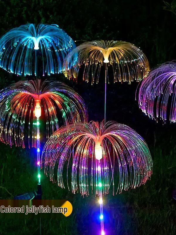 Outdoor Color-Changing LED Jellyfish Garden Lights with Solar Fiber Optics