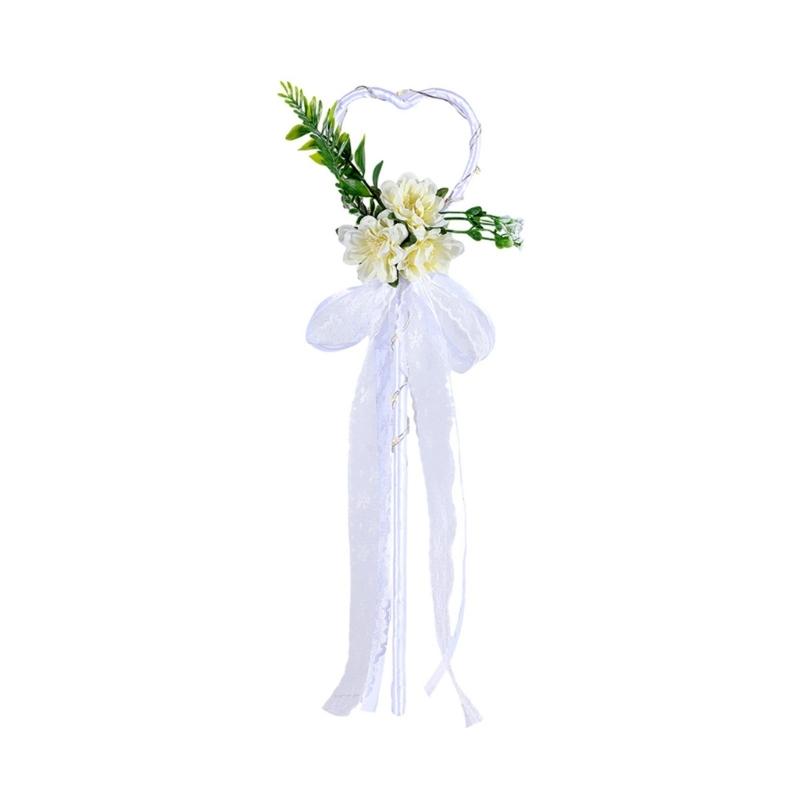 

Love Heart Silk Flower Wand for Flower Girls Wedding Accessory Handheld Fairies Wand for Wedding Parties and Birthdays білий